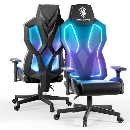Dowinx RGB Gaming Chair with LED Lights, Ergonomic Computer Chair for Adults, Reclining Chair, Video Game Chair with Adjustable Lumbar Suppor, Headrest,4D Arms (Black) - Gaming - Chair24
