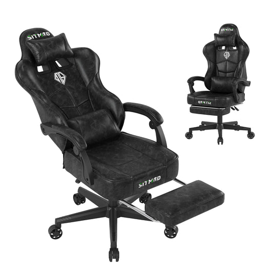 Gaming Chair,Big and Tall Gaming Chair with Footrest, Ergonomic Video Computer Chair with Headrest Lumbar Support, 360° Swivel PU Leather Height Adjustment Office Gamer Chair for Adult - Black - Gaming - Chair24
